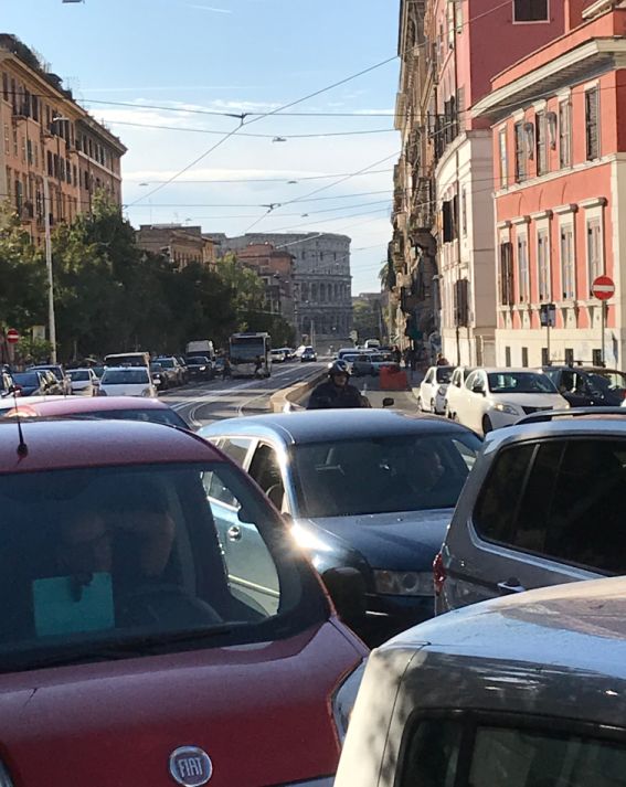 Traffic in Rome near the Colosseum.