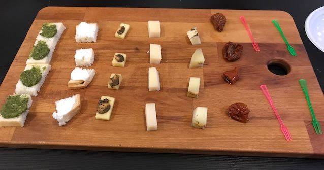 A selection of crostini and cheeses at La Bufalina in Rome, Italy.