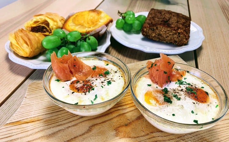 Baked Eggs with Creme Fraiche and Salmon