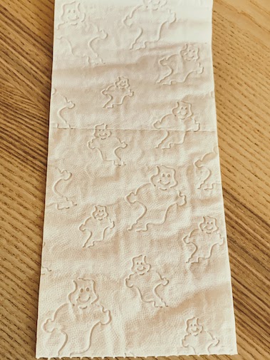 Toilet paper with embossed outlines of ghosts