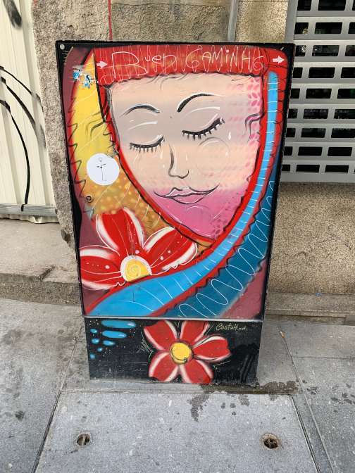 A decorated electrical box in Porto.