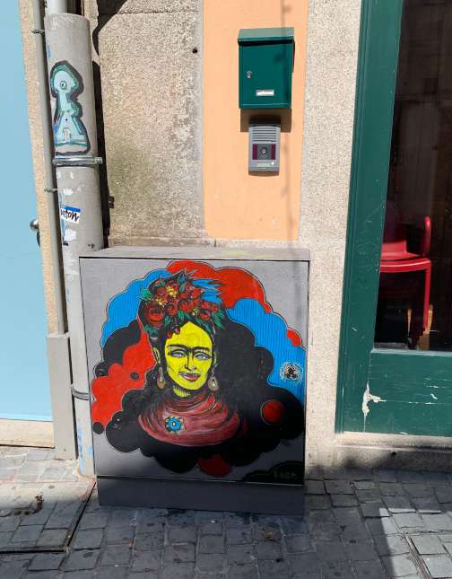 A decorated electrical box in Porto.