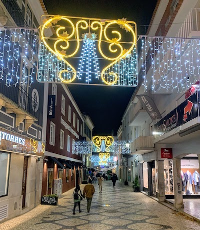 Holiday lights in Cascais.