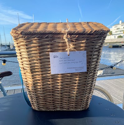 The wicker basket containing breakfast