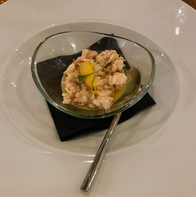 Pea panna cotta with crab meat salad at Down Under in Lisbon