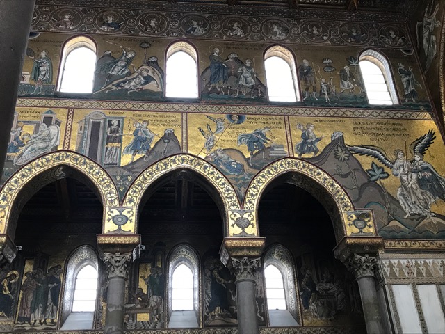 Gold mozaics inside the Monreale Cathedral.