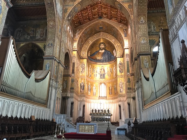 Gold mozaics inside the Monreale Cathedral.