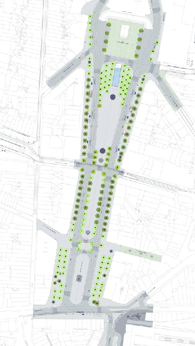 A drawing that illustrates the plan for the Avenida dos Aliados in Porto, Portugal.