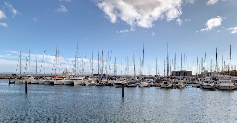 The view across the marina from the front deck of the houseboat