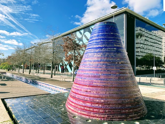 A water volcano in front of the Casino Lisboa in Lisbon