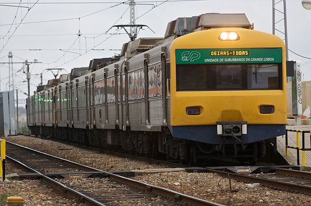 An urban train on the Lisbon to Cascais line