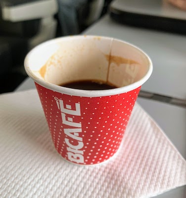 A cup of coffee we received on the Alfa Pendular