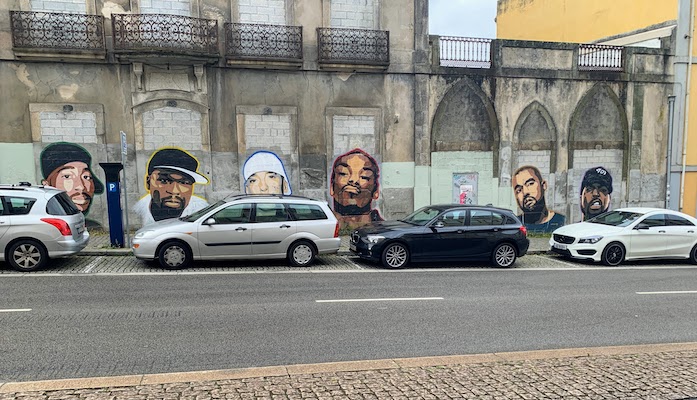 Wall art murals of famous rappers in Porto