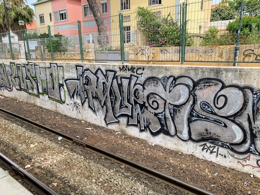 A photo of "tagging" at a railway station in Portugal