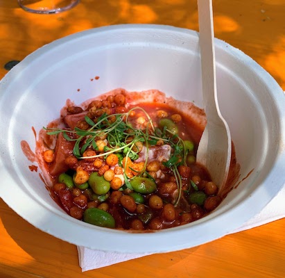 A bowl of strawberry gazpacho at Foodtopia in Lisbon