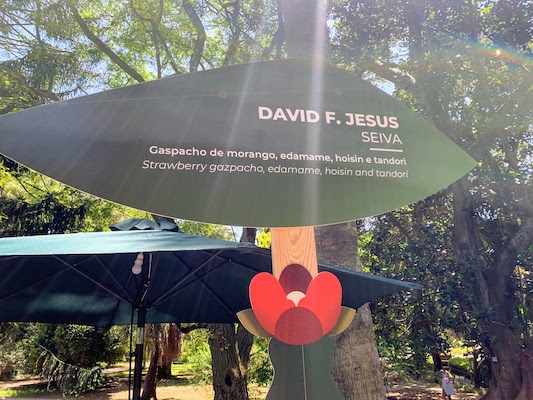 The sign at Chef David Jesus' stand at Foodtopia in Lisbon