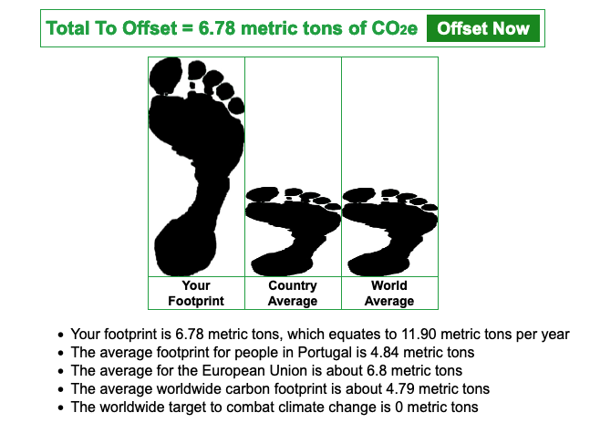 Second shot of results from carbonfootprint.com