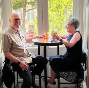 Mike and Mary at the bar in the Palácio Chiado in Lisbon