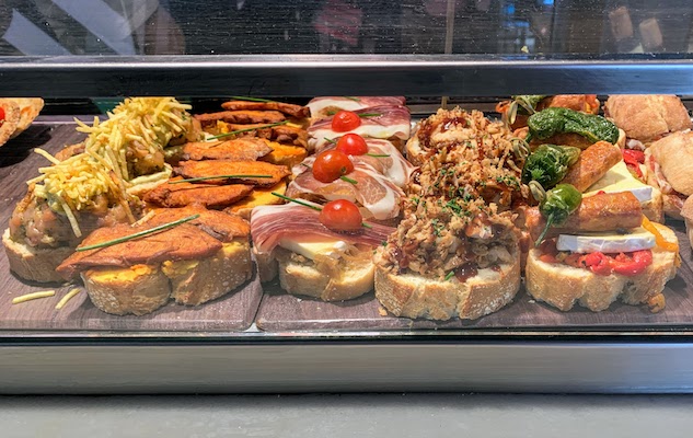 Tapas on display at the Mercado San Miguel in Madrid