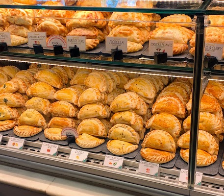 Delicious empanadas on display at the Mercado de San Miguel in Madrid.