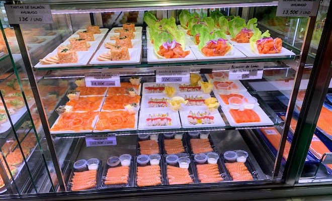 Sushi on display at the Mercado de San Miguel in Madrid.