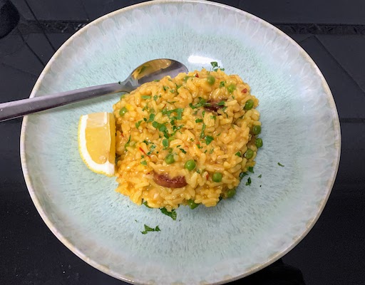 Oven Baked Risotto with Saffron and Chorizo