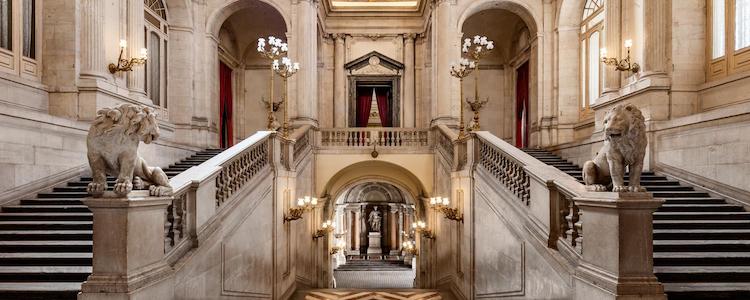 The Grand Staircase at the Royal Palace in Madrid.