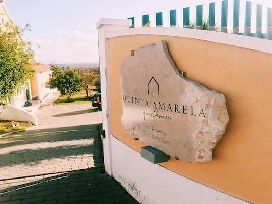 A sign at the entrance to Quinta Amarela Guest House in Nazaré.