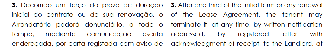 A section of the lease explaining termination after one third of the term.