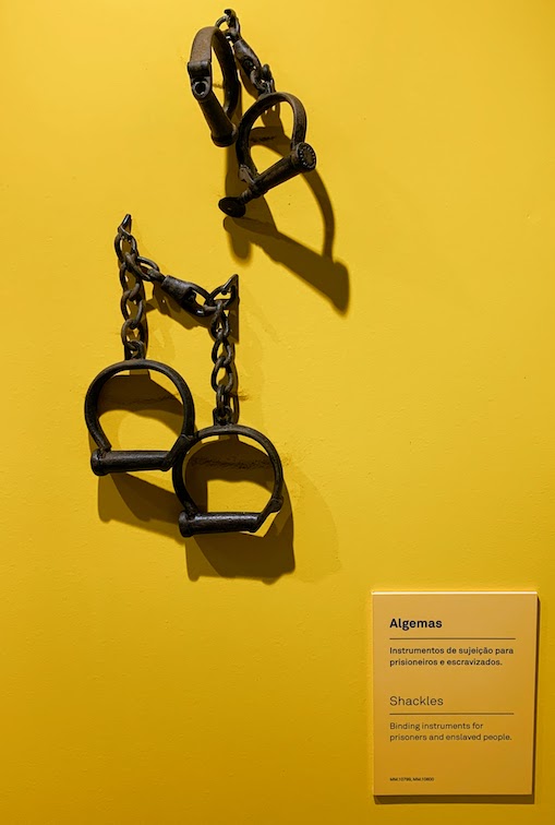 A pair of shackles used to restrain slaves on display at the Maritime Museum in Lisbon