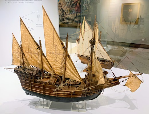 A model of a caravel, a sailing ship used by Portuguese explorers in the 15th century.