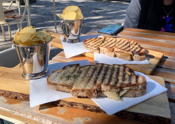 Our breakfast at Déjà Vu Park - two tostas (paninis) and chips.