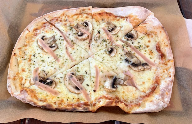 Our pizza at Bananacafé 3 in Lisbon. No so much meat!