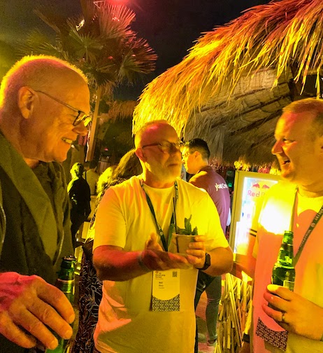 Mike and friends at the Bolivar Beach Bar in Athens, Greece