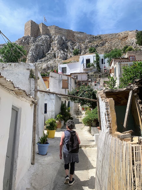 Hiking through the Anafiotika neighborhood.