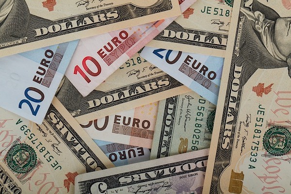 A photograph of dollars and Euros.