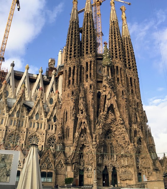 The exterior of La Sagrada Familia cathedral in Barcelona, Spain.