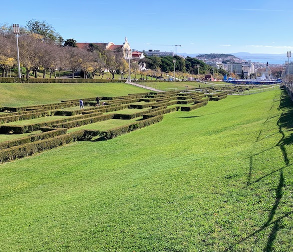 A view of Parque Eduardo VII in Lisbon, looking south toward the Tagus River.