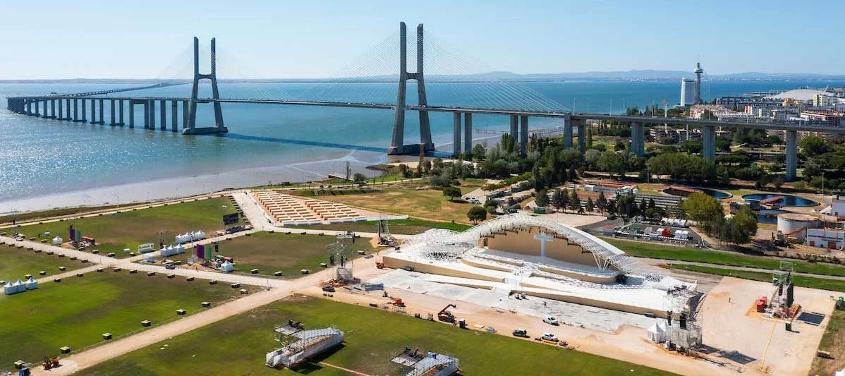 The altar constructed in the Tagus Park area of Lisbon where Pope Francis will conduct ceremonies during WYD.