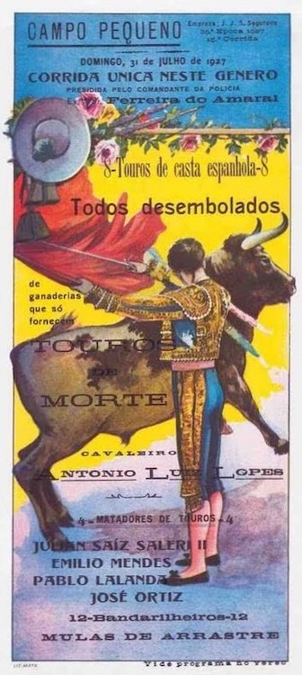 A 1927 poster advertising bullfights at Campo Pequeno