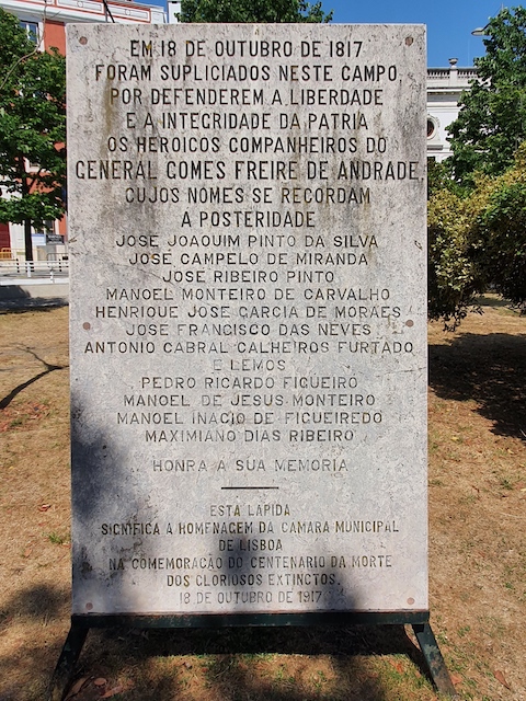 A large stone plaque commemorating the 11 Martyrs executed at the Campo.