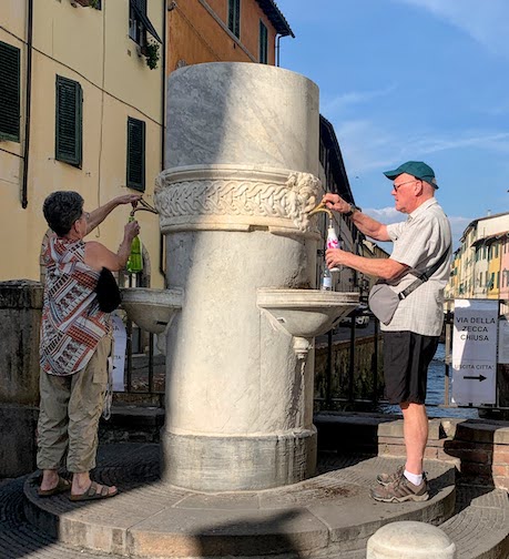 Mike filling his water bottle at one of the Nottolini fountains.