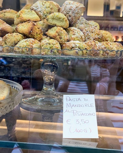 Pistachio cookies on display.