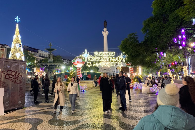 The Christmas Market in Rossio Square, December, 2023.