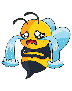 A cartoon drawing of a bee crying.