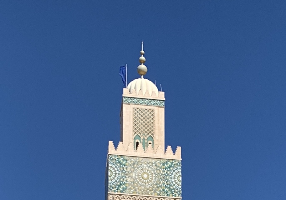 The top of the minaret at the Hassan II mosque.