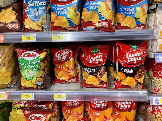 Potato chips for sale at a Carrefour supermarket in Casablanca.