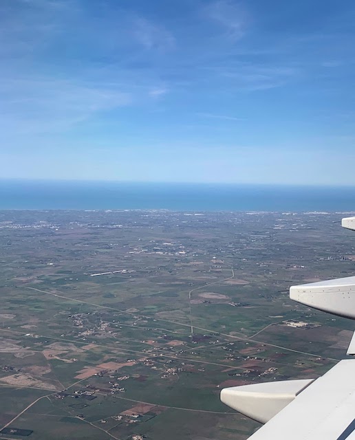 An aerial view of Morocco and the Atlantic ocean on the way to Casablanca.