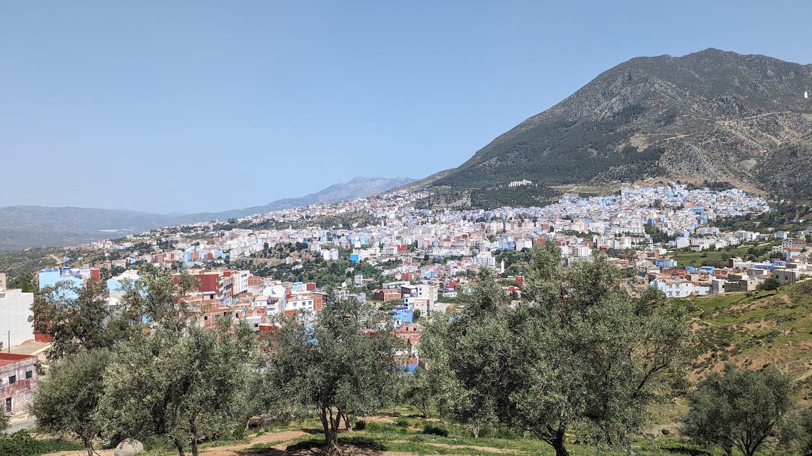 Chefchaouen, Morocco, seen from the highway leading in to the city.