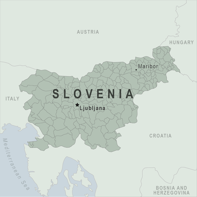 A map of Slovenia and surrounding countries.